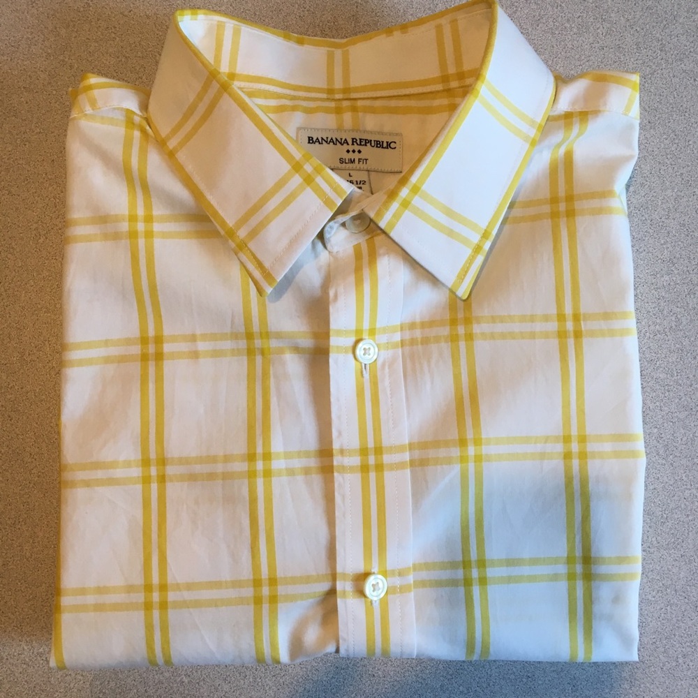 Banana Republic yellow/white button down shirt.